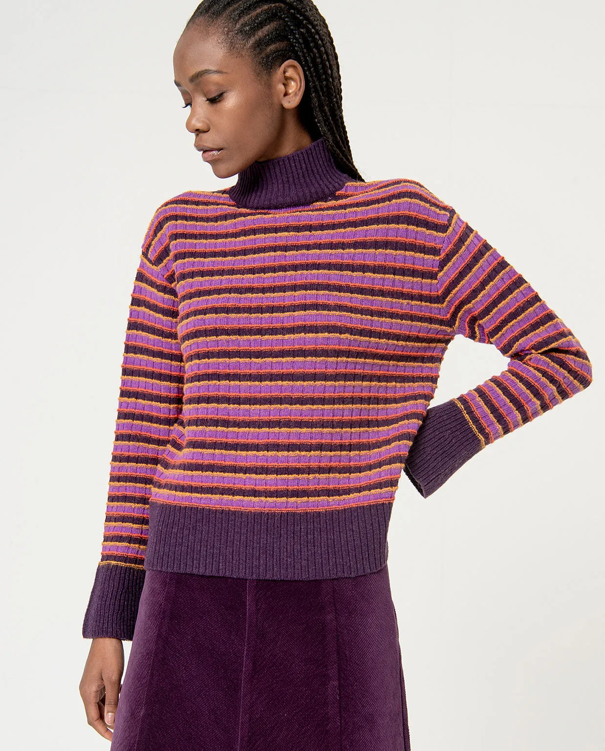 Surkana striped jumper turtleneck flared cuffs purple