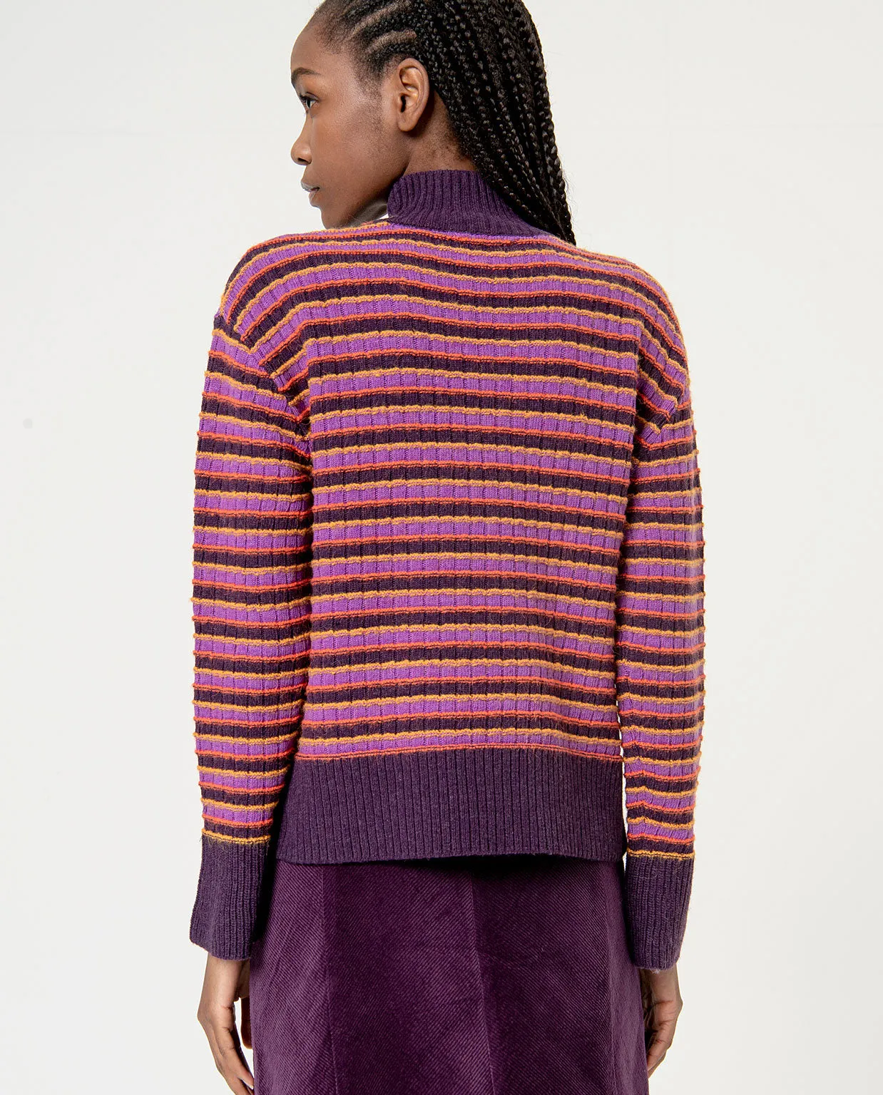 Surkana striped jumper turtleneck flared cuffs purple