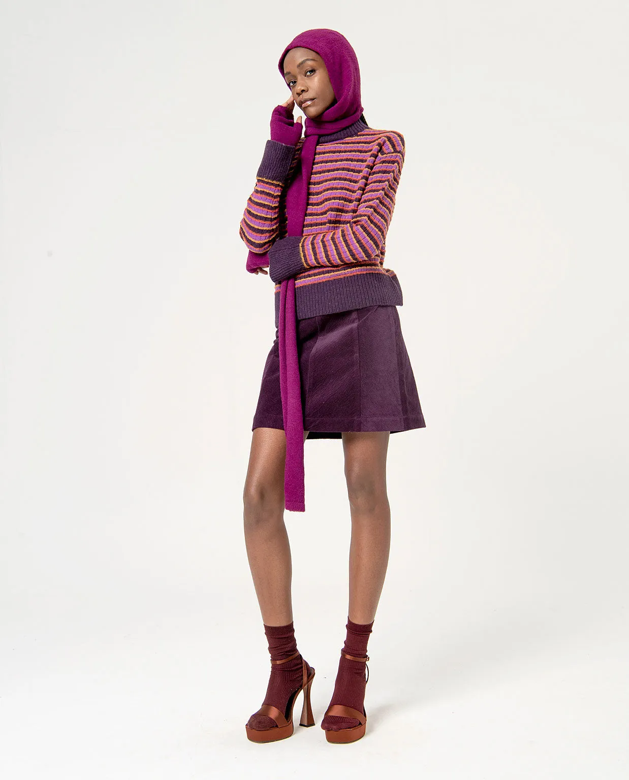 Surkana striped jumper turtleneck flared cuffs purple