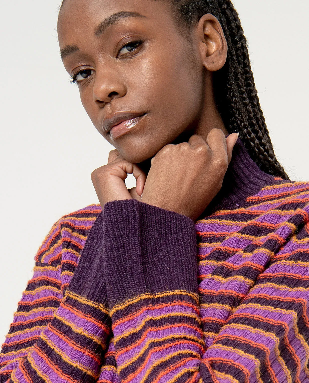 Surkana striped jumper turtleneck flared cuffs purple