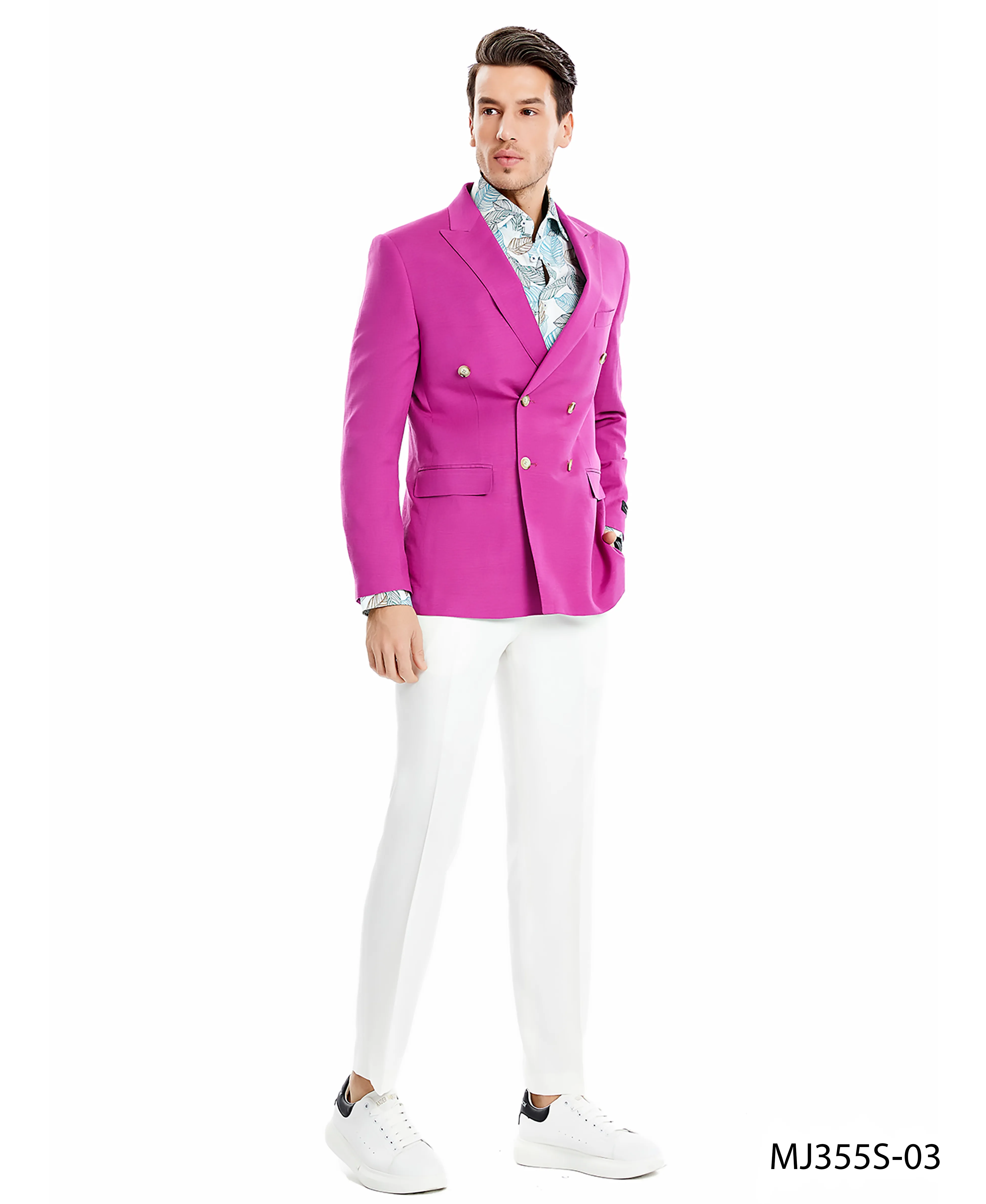 Tazio Magenta Double Breast Slim Fit Linen Sports Coat