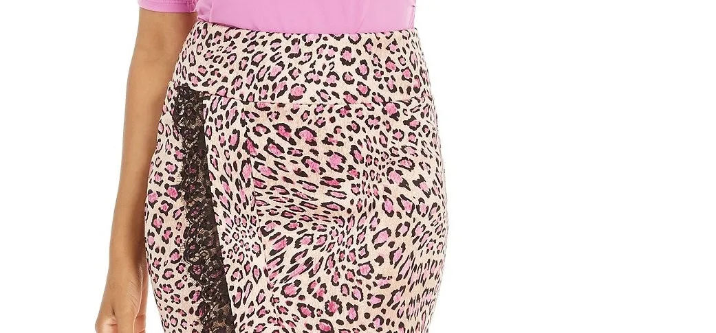 Thalia Sodi Women's Lace-Trim Leopard-Print Skirt  Pink Animal Size 2 Extra Large