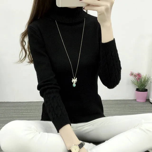 Thicken Warm Knitting Sweaters And Pullovers For Women 2017 Spring Autumn Casual Elastic Turtleneck Long Sleeve Knitwear Female