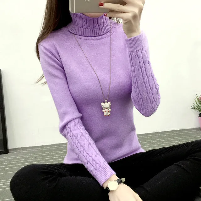 Thicken Warm Knitting Sweaters And Pullovers For Women 2017 Spring Autumn Casual Elastic Turtleneck Long Sleeve Knitwear Female