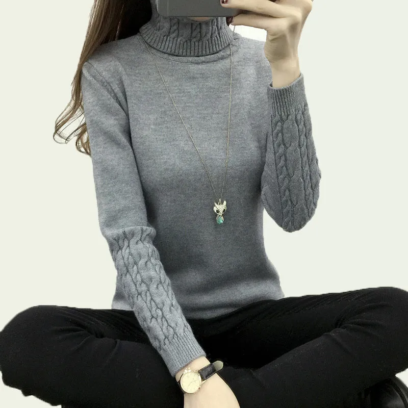 Thicken Warm Knitting Sweaters And Pullovers For Women 2017 Spring Autumn Casual Elastic Turtleneck Long Sleeve Knitwear Female