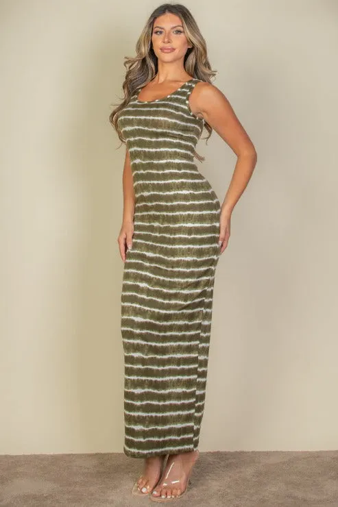 Tie Dye Printed Tank Bodycon Maxi Dress