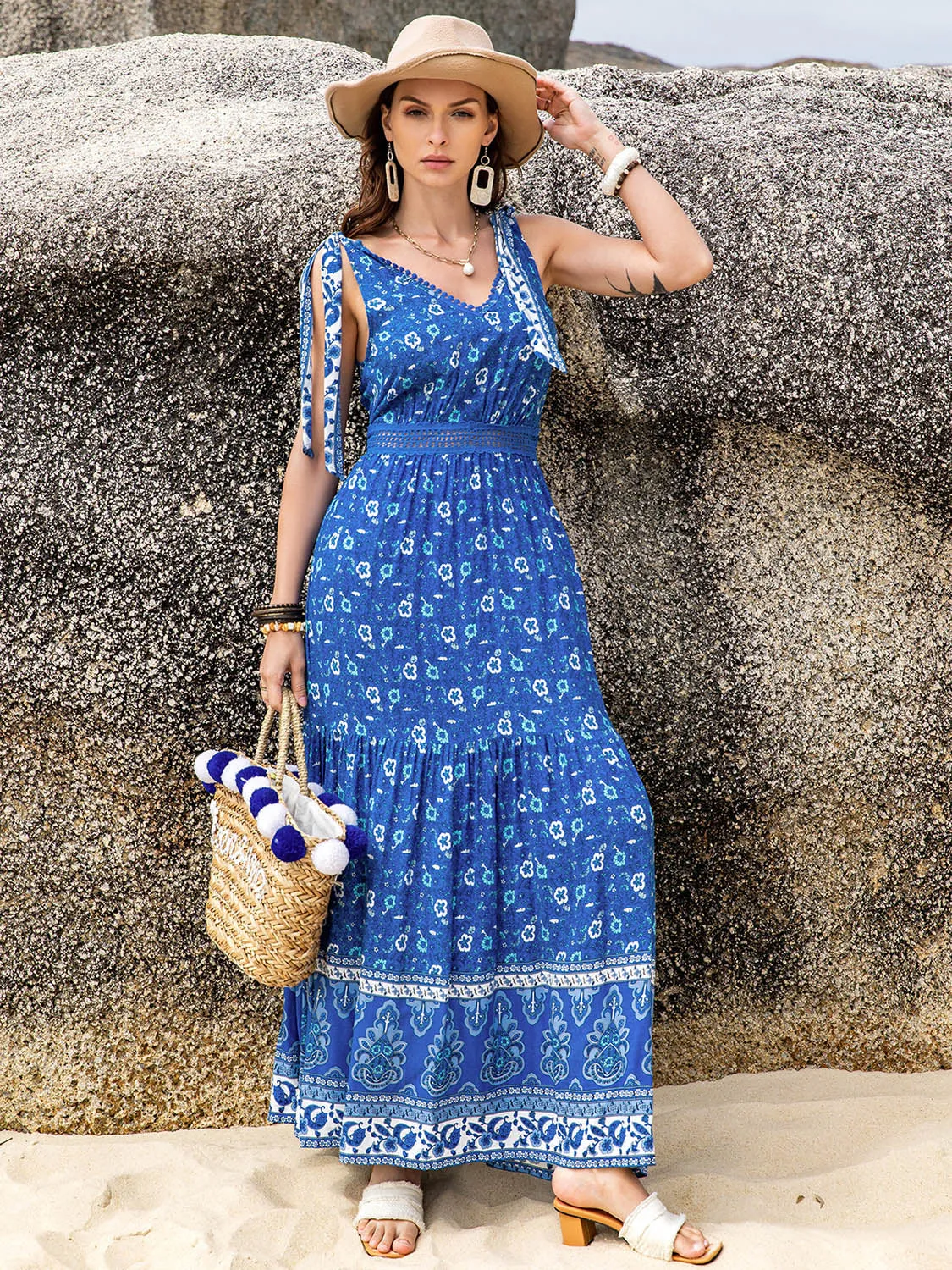 Tie Shoulder Maxi Vacation Dress