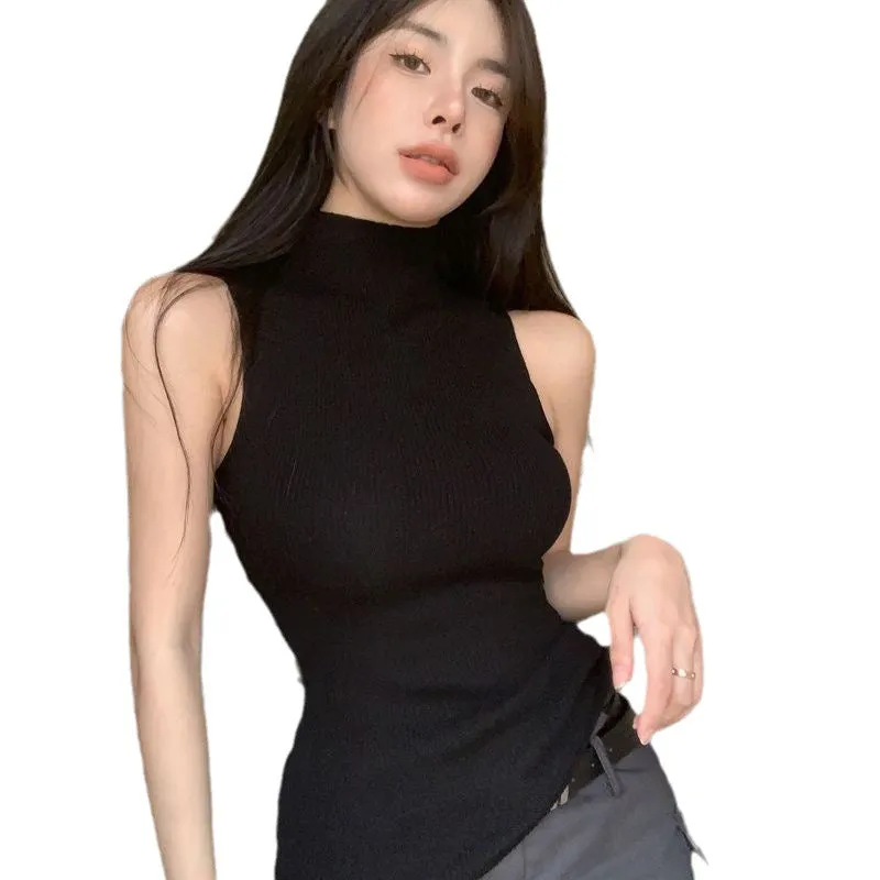 Toleet 2000s fashion Half Turtleneck Camisole Women's Fashionable Knitted Sleeveless Top