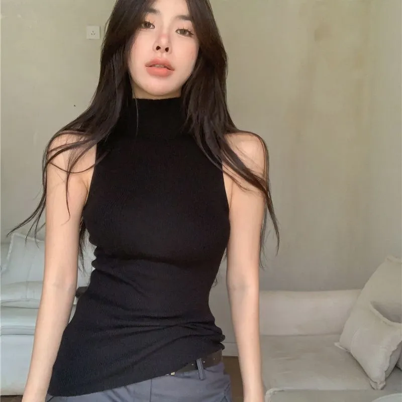 Toleet 2000s fashion Half Turtleneck Camisole Women's Fashionable Knitted Sleeveless Top