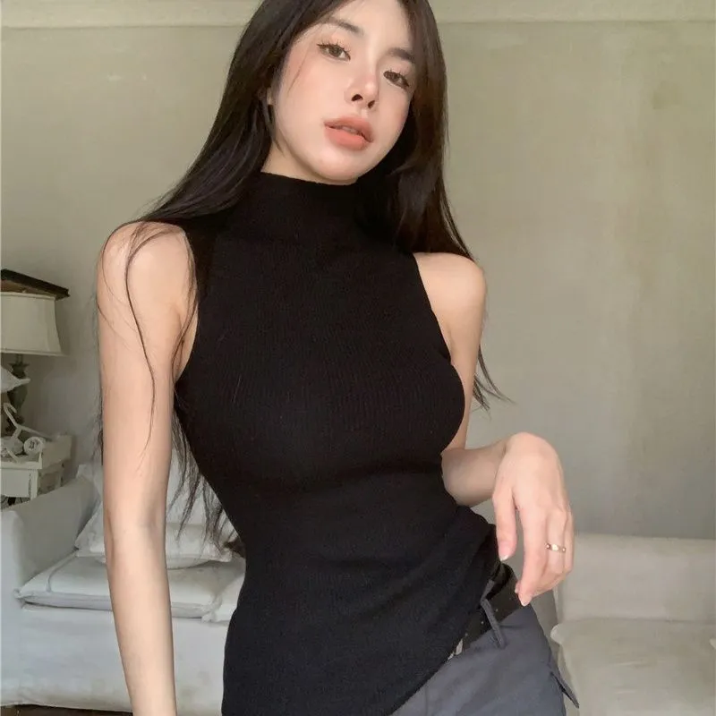 Toleet 2000s fashion Half Turtleneck Camisole Women's Fashionable Knitted Sleeveless Top