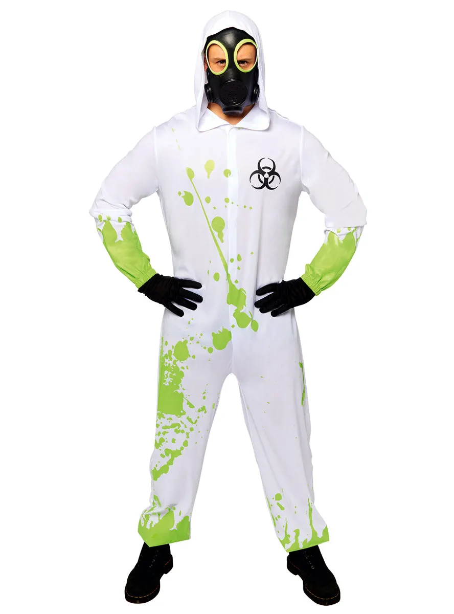 Toxic Waste Spill Mens White Hazmat Suit Plus Size Halloween Costume