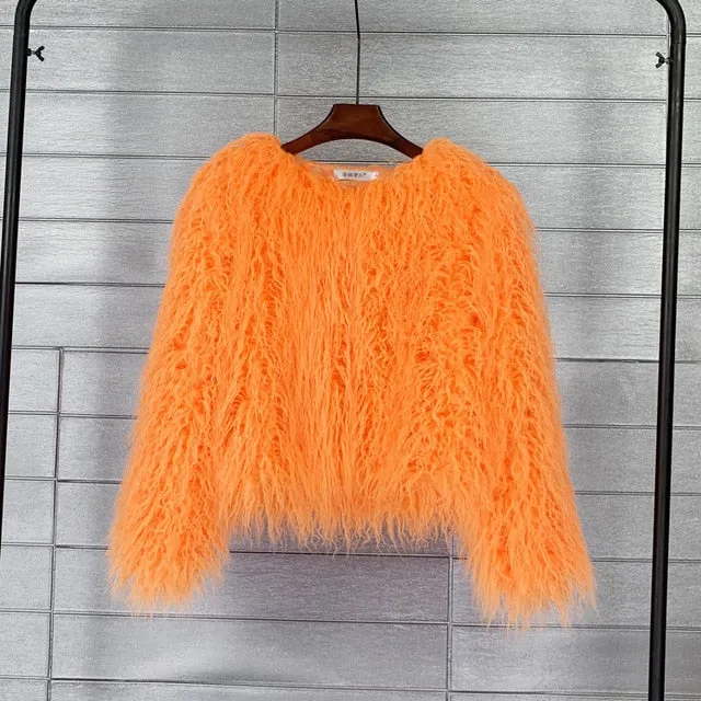 Trendy Colorful Boho Shaggy Fur Coat