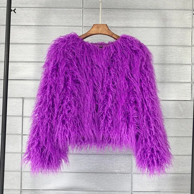 Trendy Colorful Boho Shaggy Fur Coat