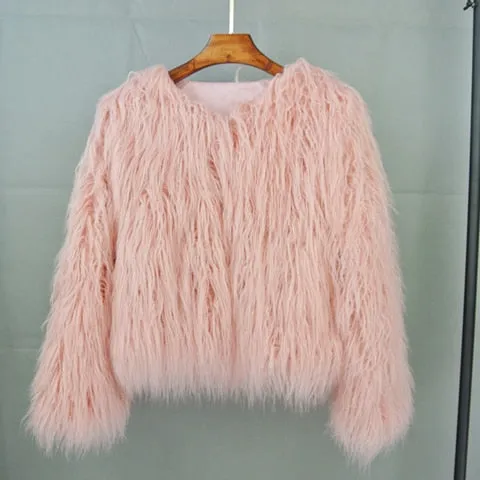 Trendy Colorful Boho Shaggy Fur Coat