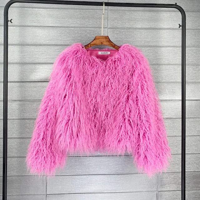 Trendy Colorful Boho Shaggy Fur Coat