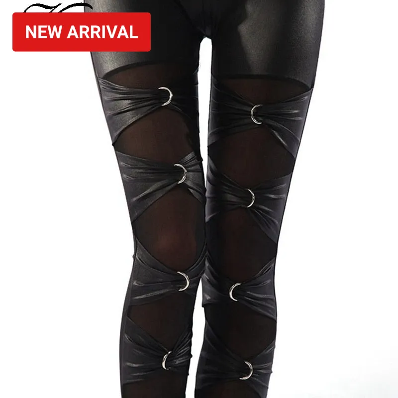 Trendy Hip Leather Polka Ring Leggings