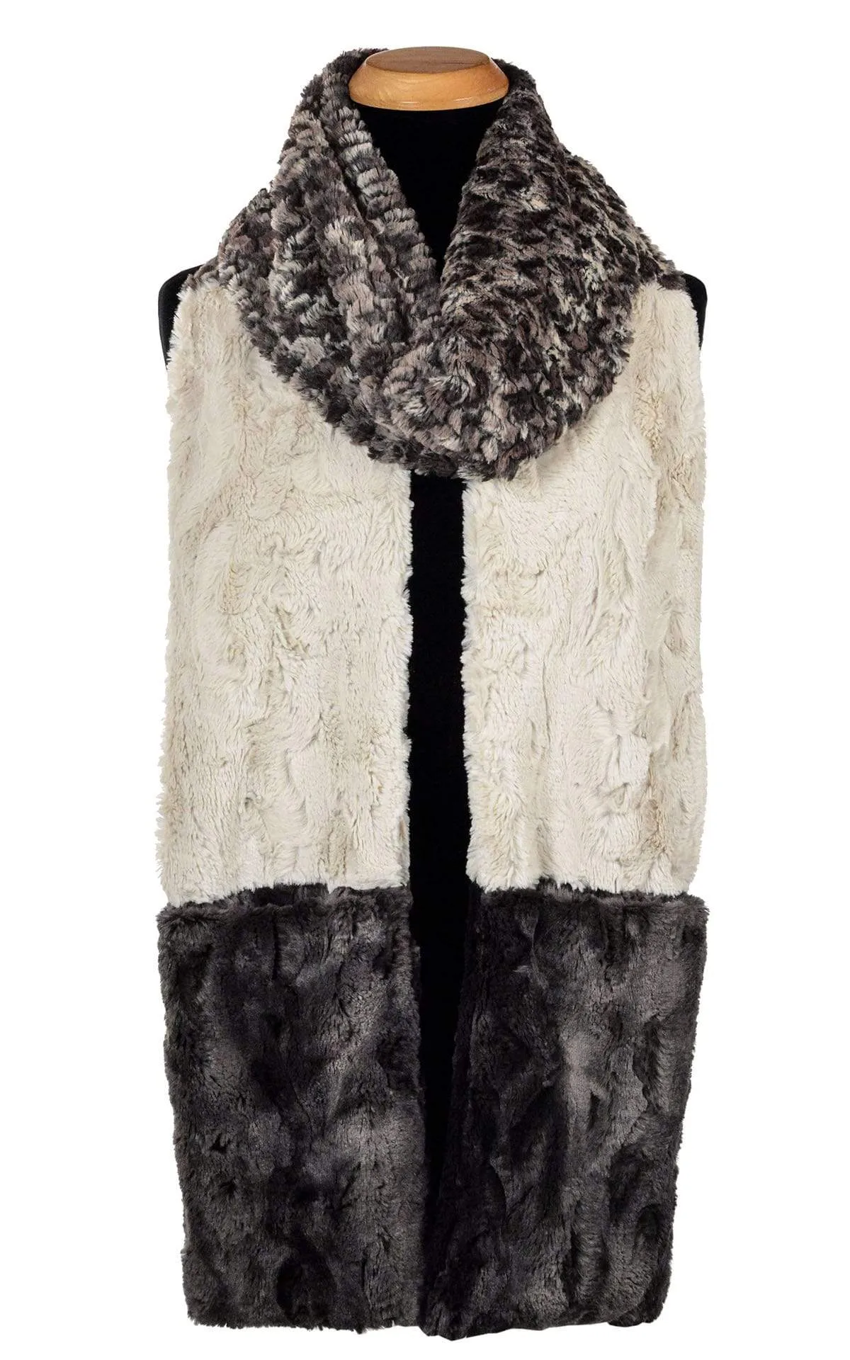 Tri-Color Scarf - Luxury Faux Fur in Calico / Cuddly Sand / Espresso Bean (Two Left!)