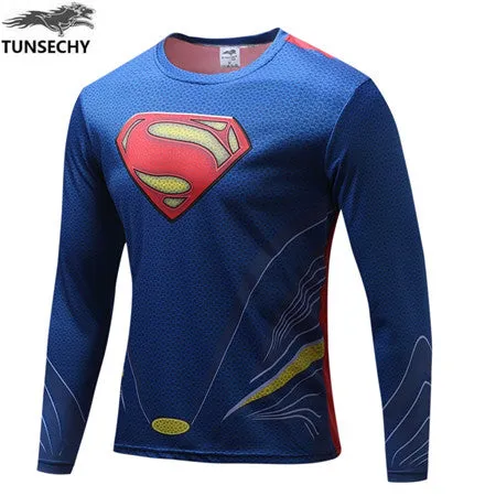 TUNSECHY NEW Marvel Super Heroes Avenger Batman T shirt Men Compression Armour Base Layer Long Sleeve Thermal Under Top Fitness