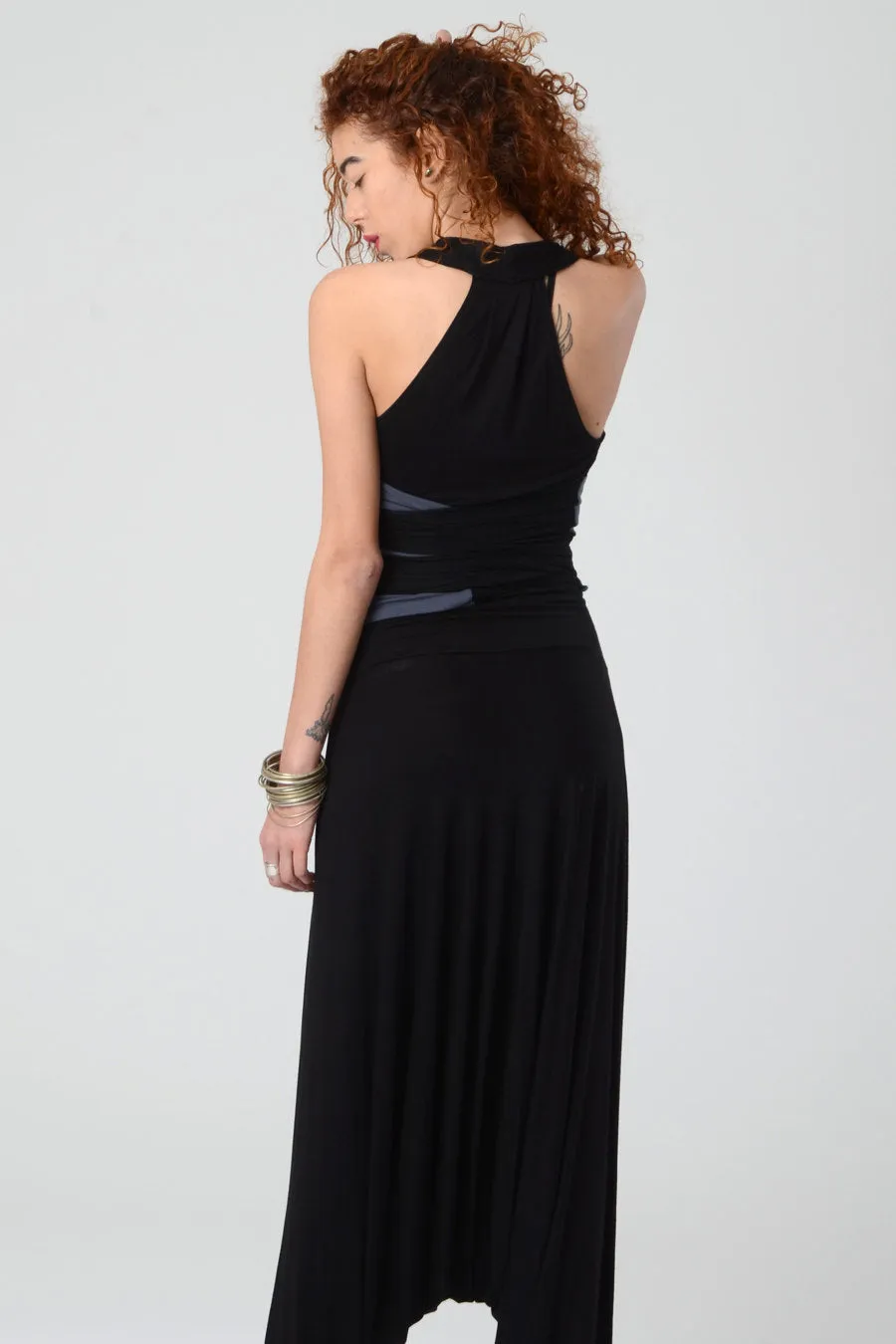 V Neck Black Harem Jumpsuit