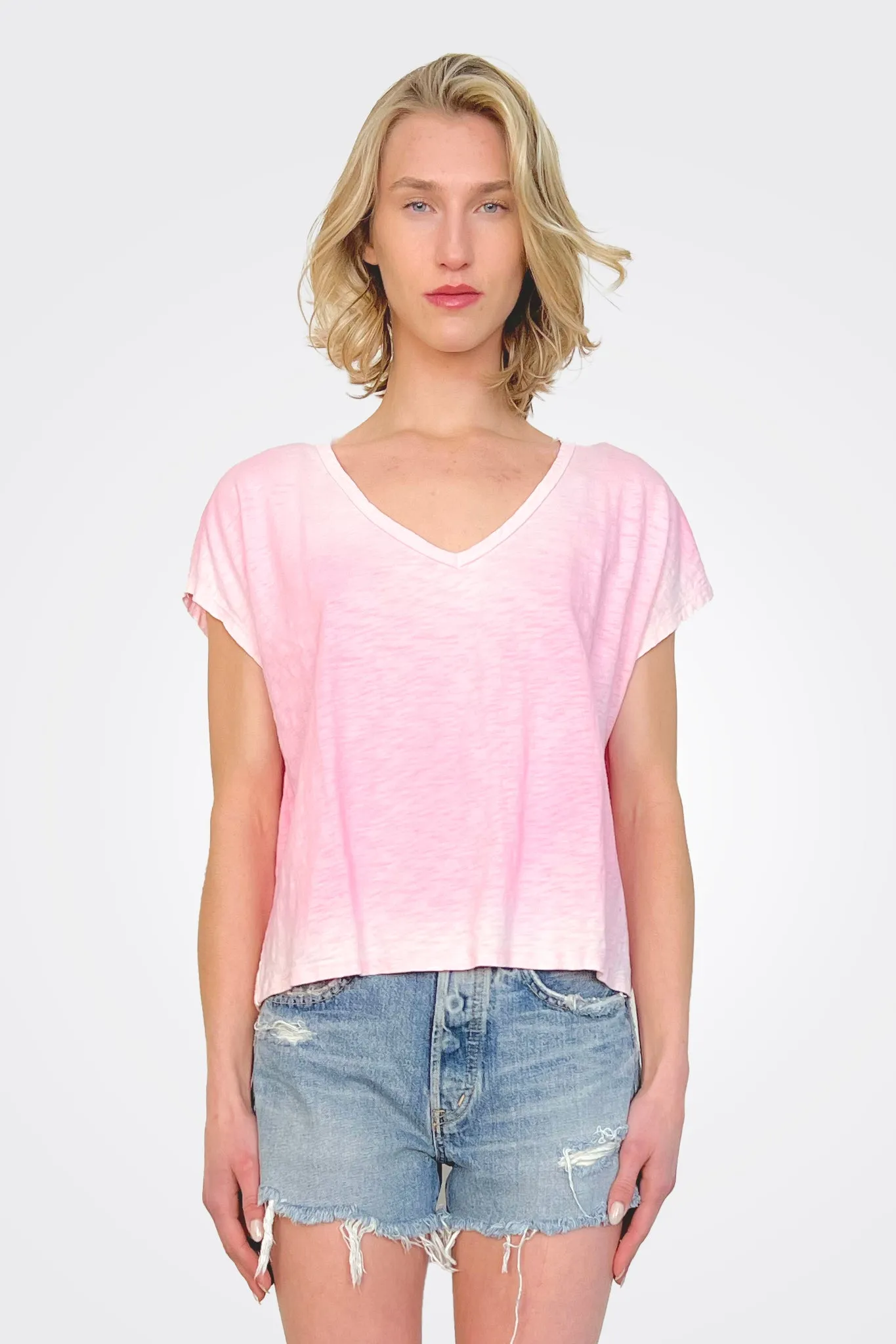 V Neck Tee - Bright Pink