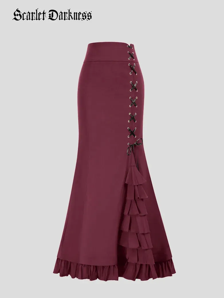 Victoria Lacing layered Ruffle Decorated High Waist Skirt