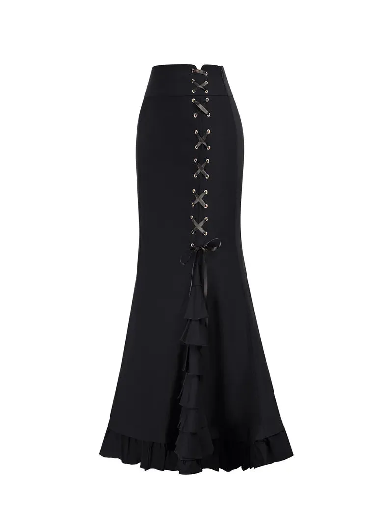 Victoria Lacing layered Ruffle Decorated High Waist Skirt