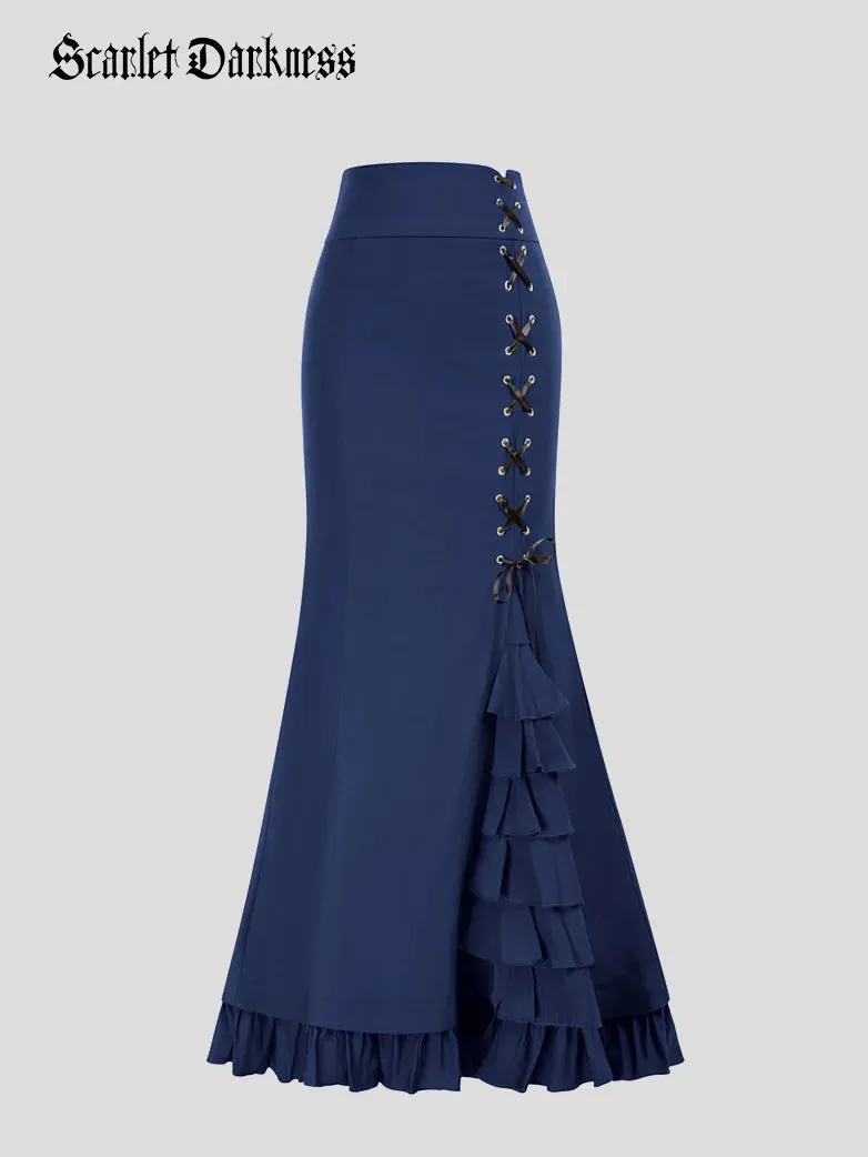 Victoria Lacing layered Ruffle Decorated High Waist Skirt