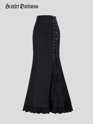 Victoria Lacing layered Ruffle Decorated High Waist Skirt