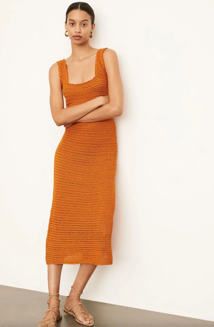 Vince Crochet Skirt Burnt Orange