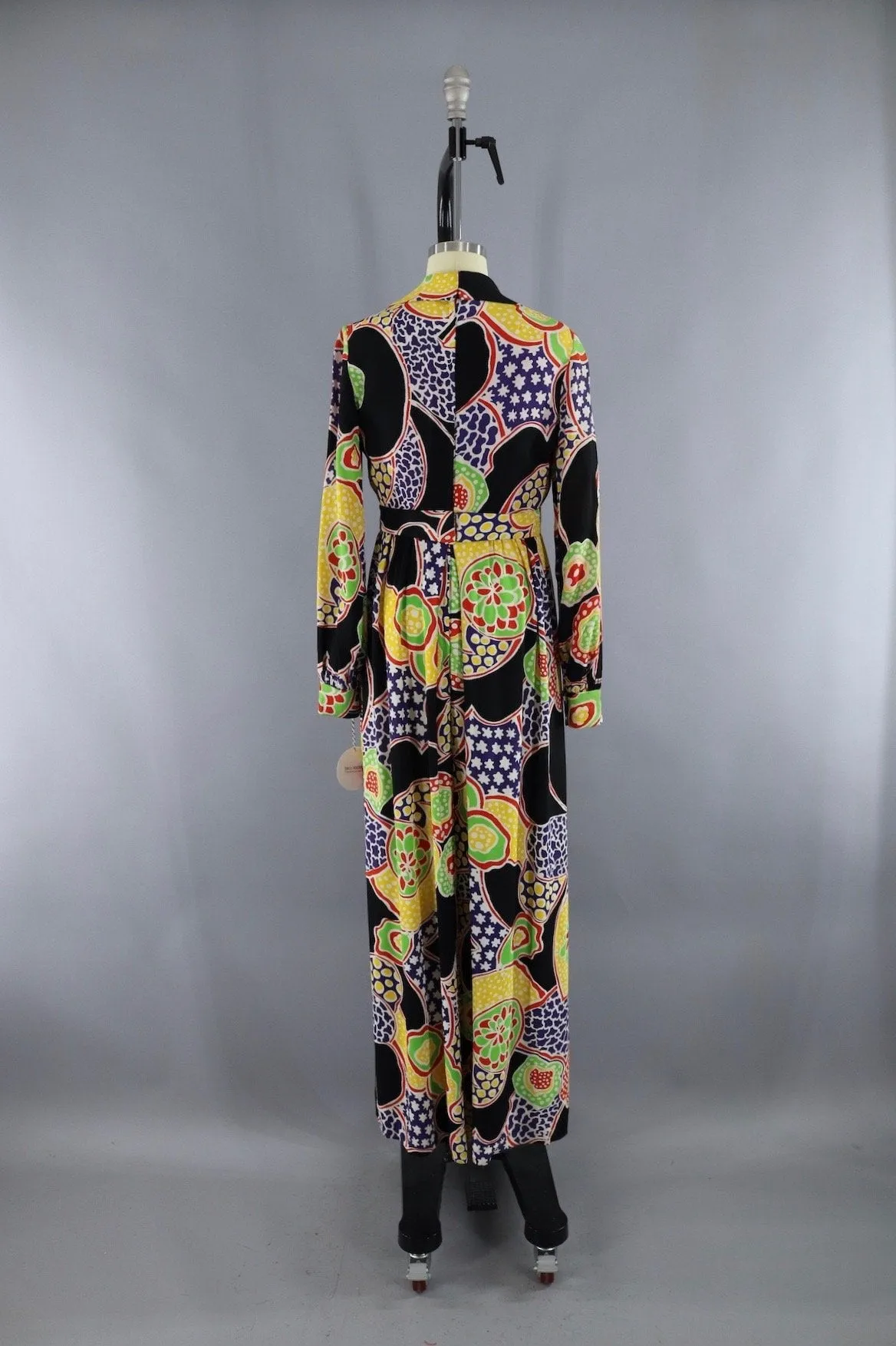 Vintage 1960s Black Mod Floral Print Jumpsuit