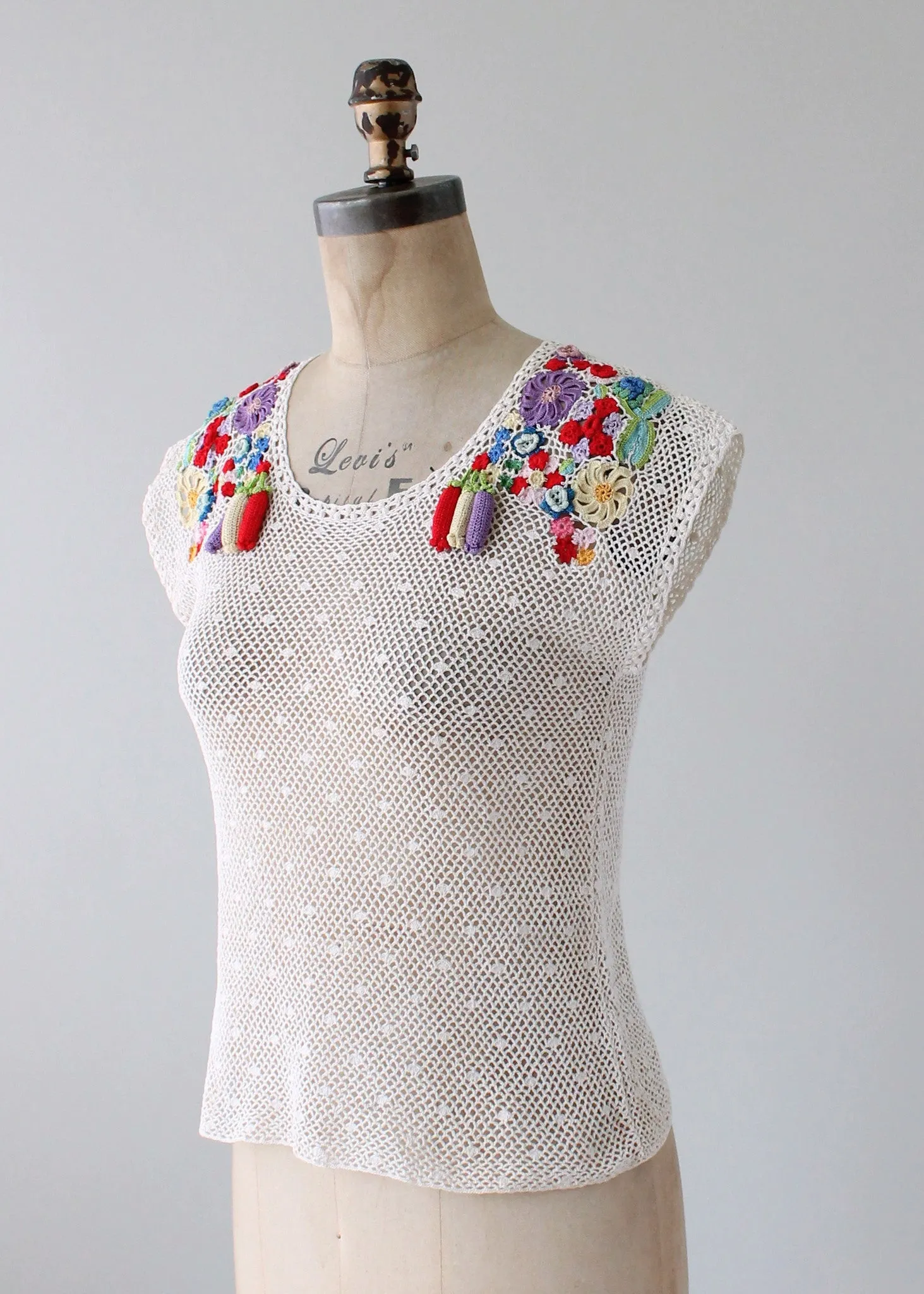 Vintage 1970s Floral Applique Knit Top