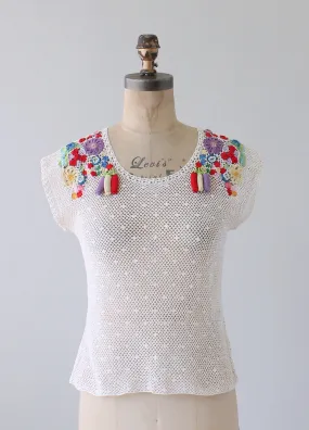 Vintage 1970s Floral Applique Knit Top