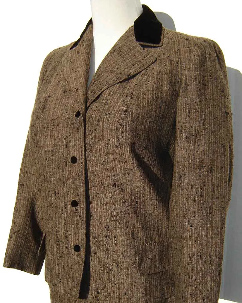 Vintage 60s Suit Vera Maxwell Brown Wool Tweed Jacket & Skirt M