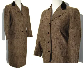 Vintage 60s Suit Vera Maxwell Brown Wool Tweed Jacket & Skirt M