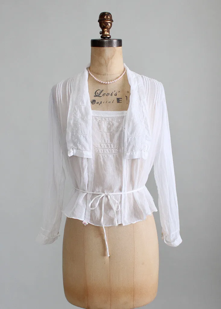 Vintage Edwardian White Gossamer Cotton Blouse