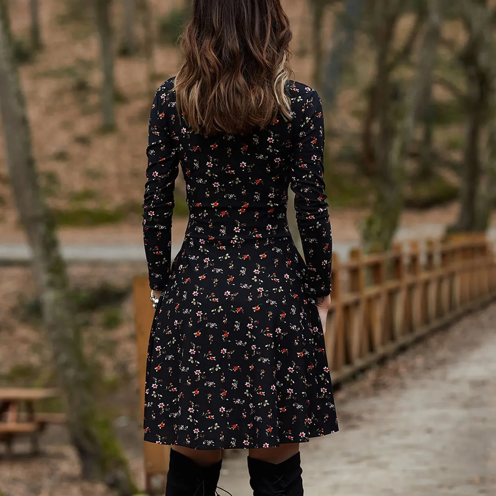 Vintage Floral V-Neck Swing Dress