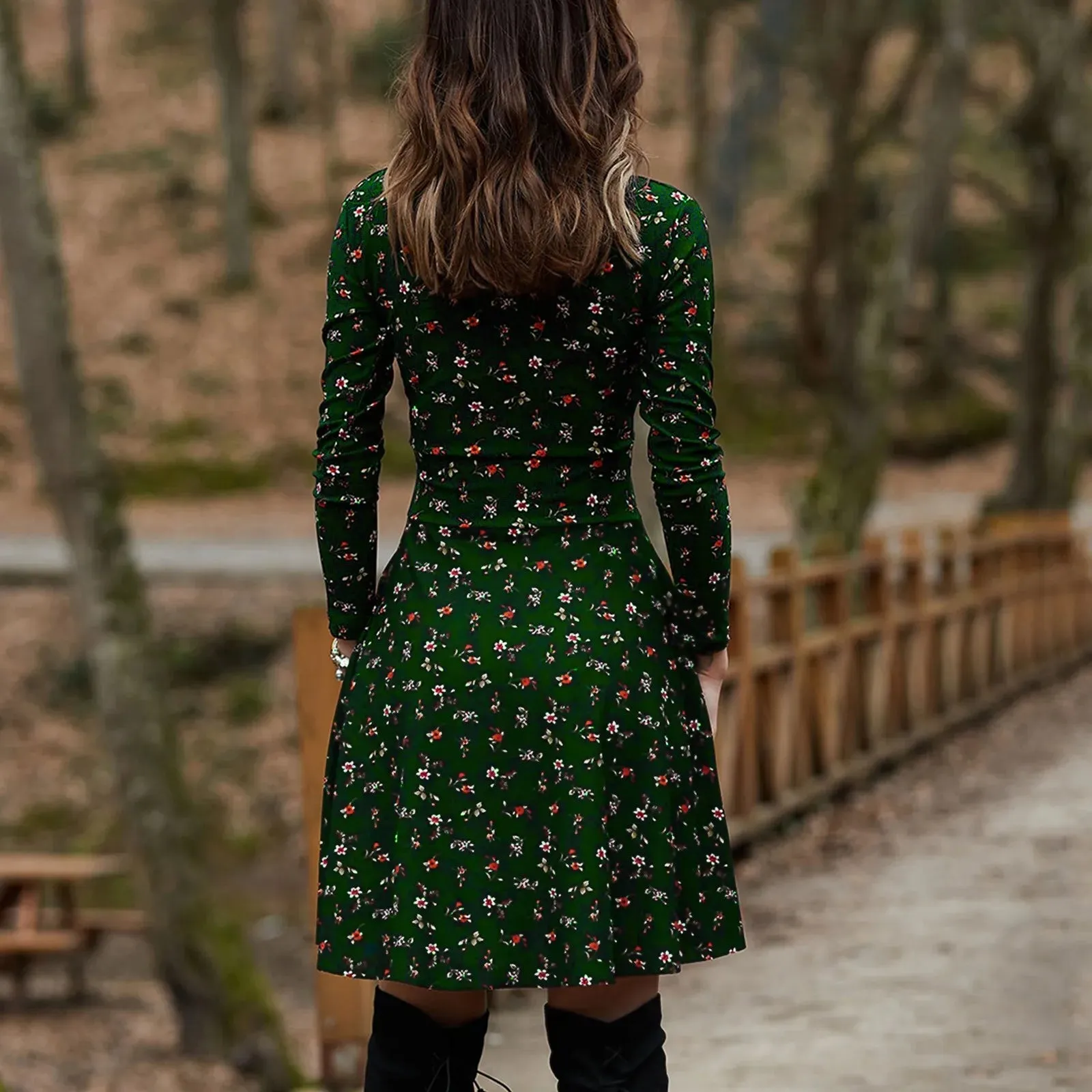 Vintage Floral V-Neck Swing Dress