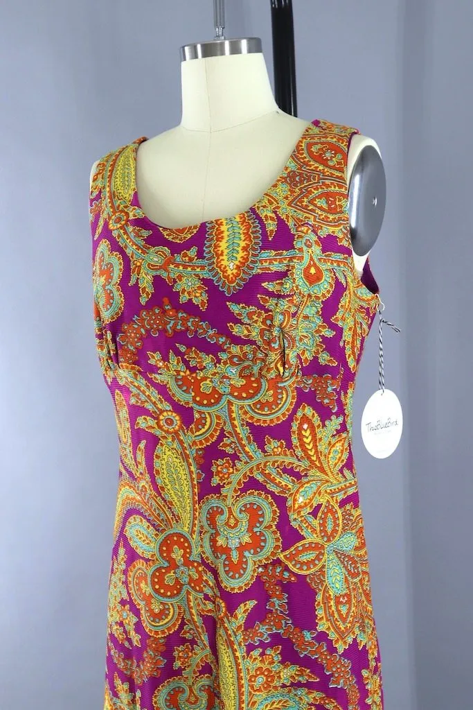 Vintage Mod Paisley Print Jumpsuit