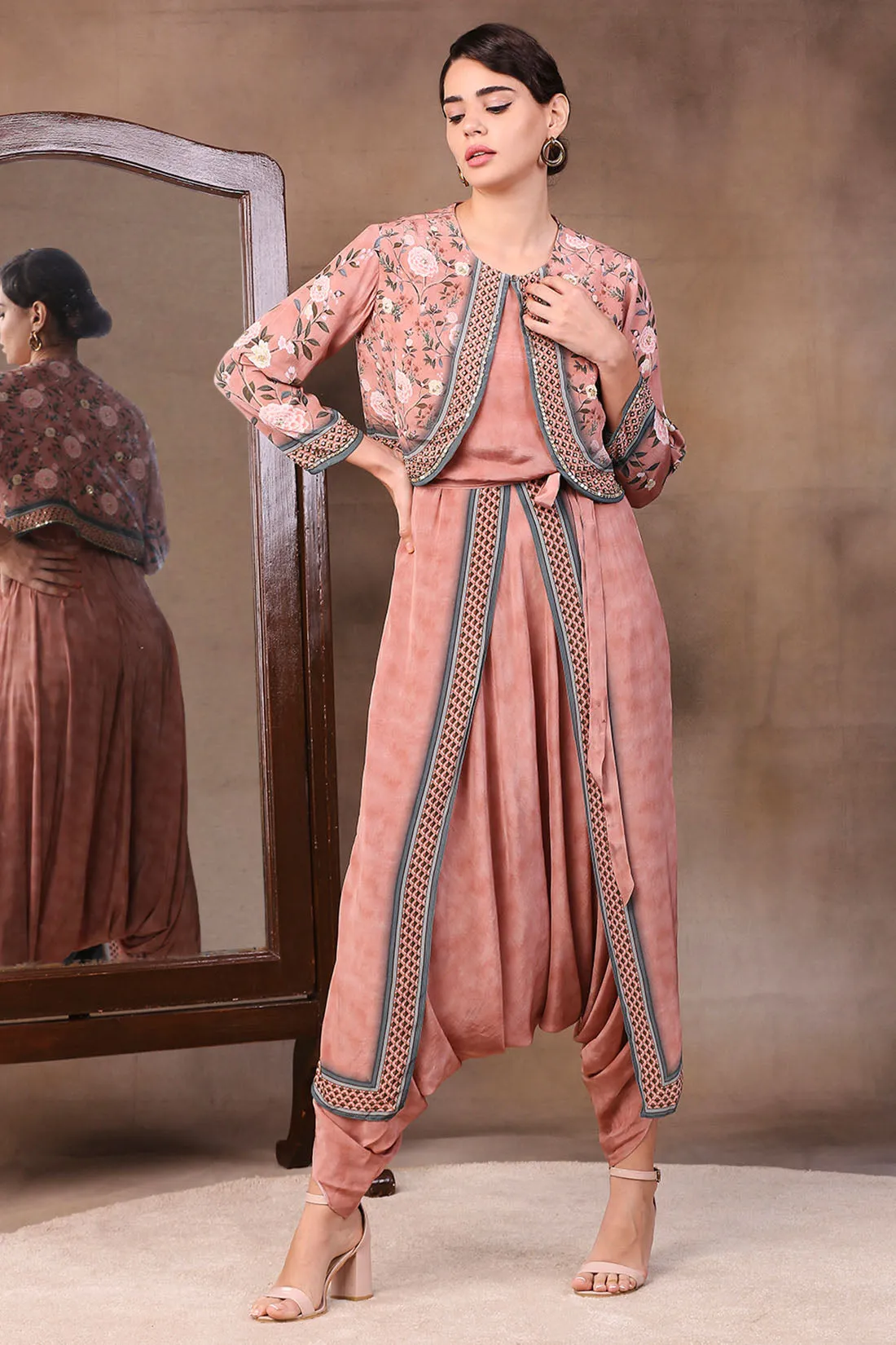 Vintage Trails Printed Dhoti Style Jumpsuit With Jacket