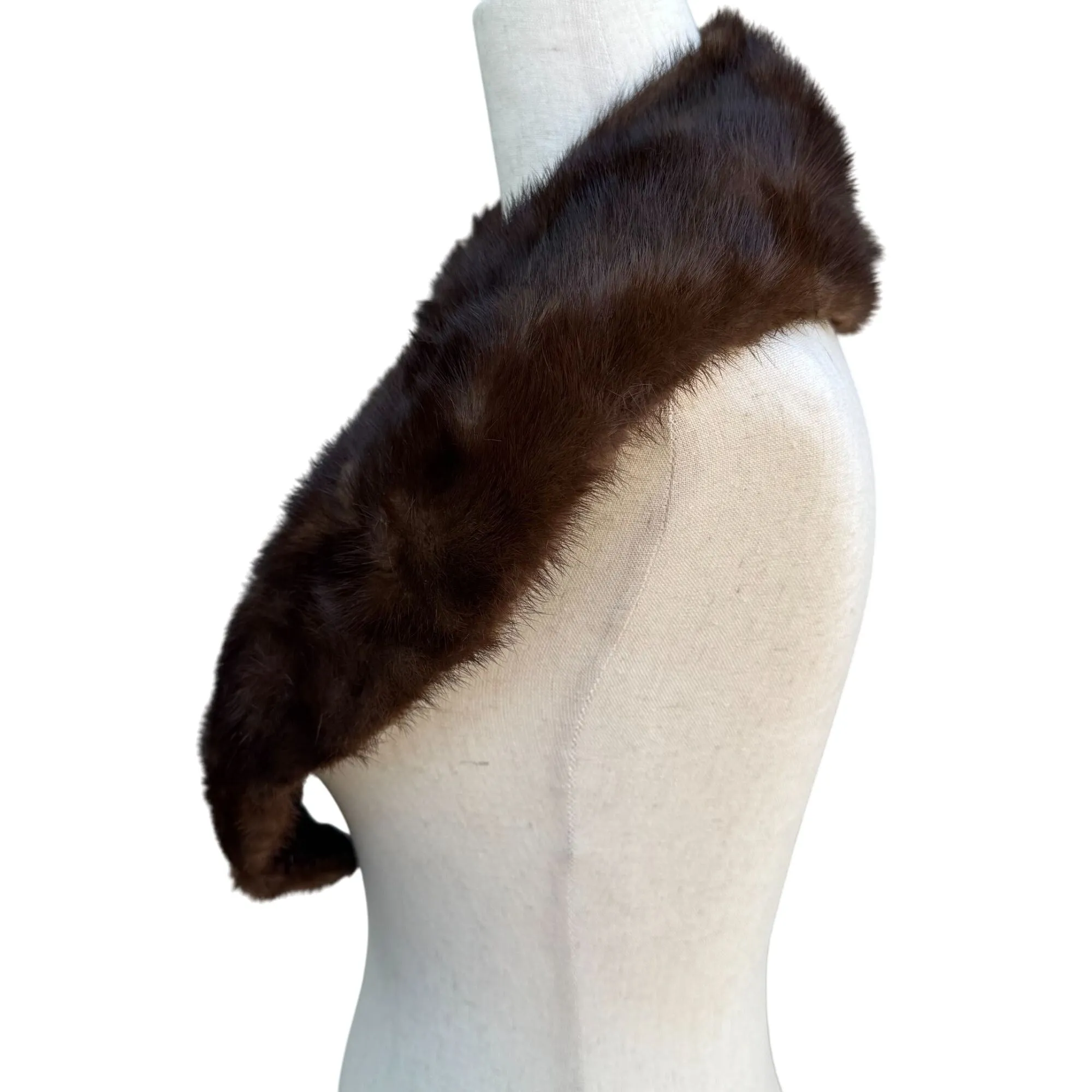 Vintage Womens Handmade Brown Mink Fur Stole Collar Scarf Wrap Shawl Accessory