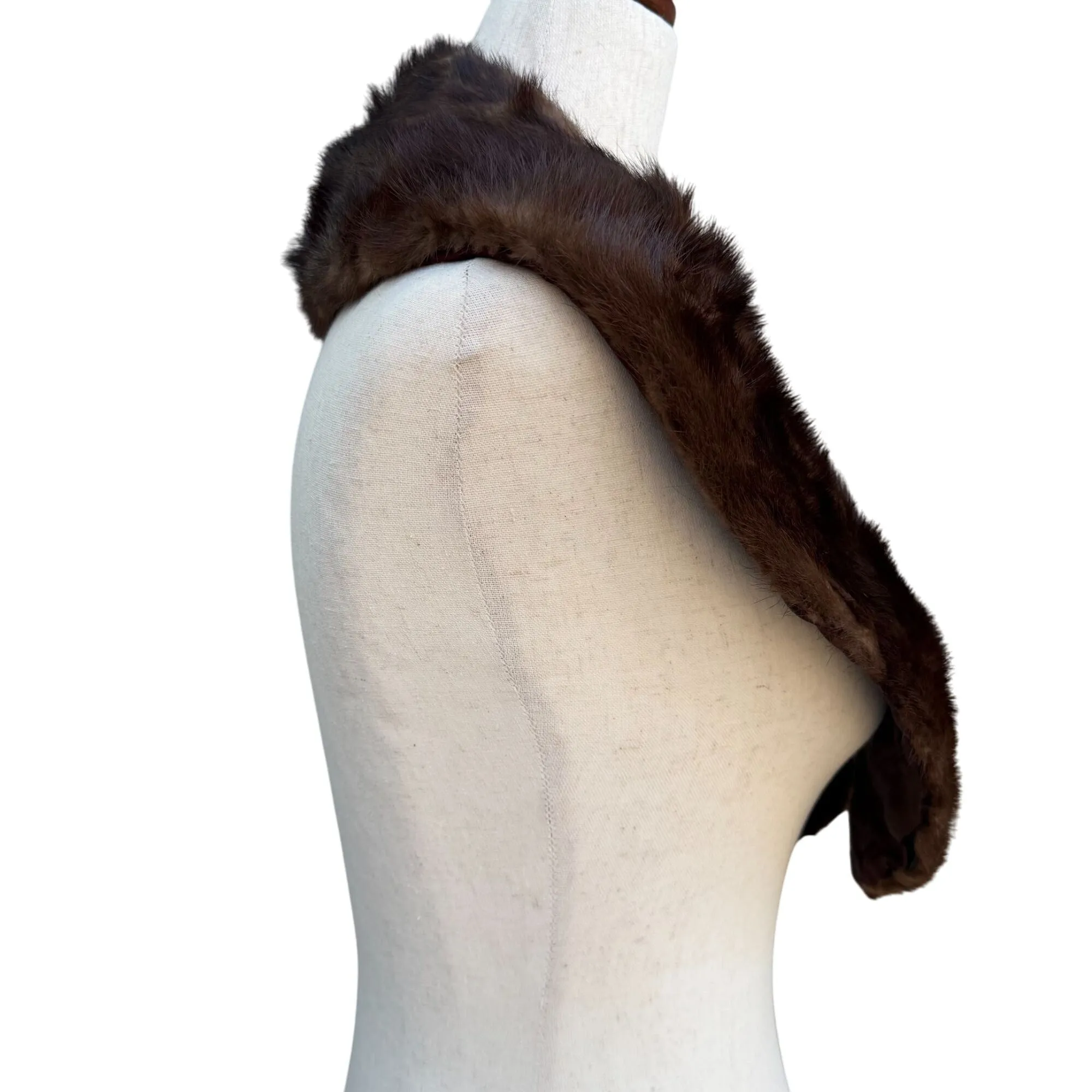 Vintage Womens Handmade Brown Mink Fur Stole Collar Scarf Wrap Shawl Accessory