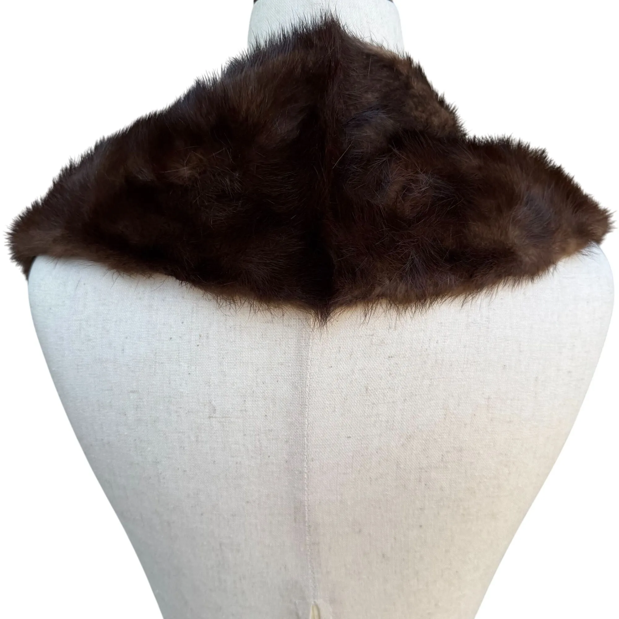 Vintage Womens Handmade Brown Mink Fur Stole Collar Scarf Wrap Shawl Accessory