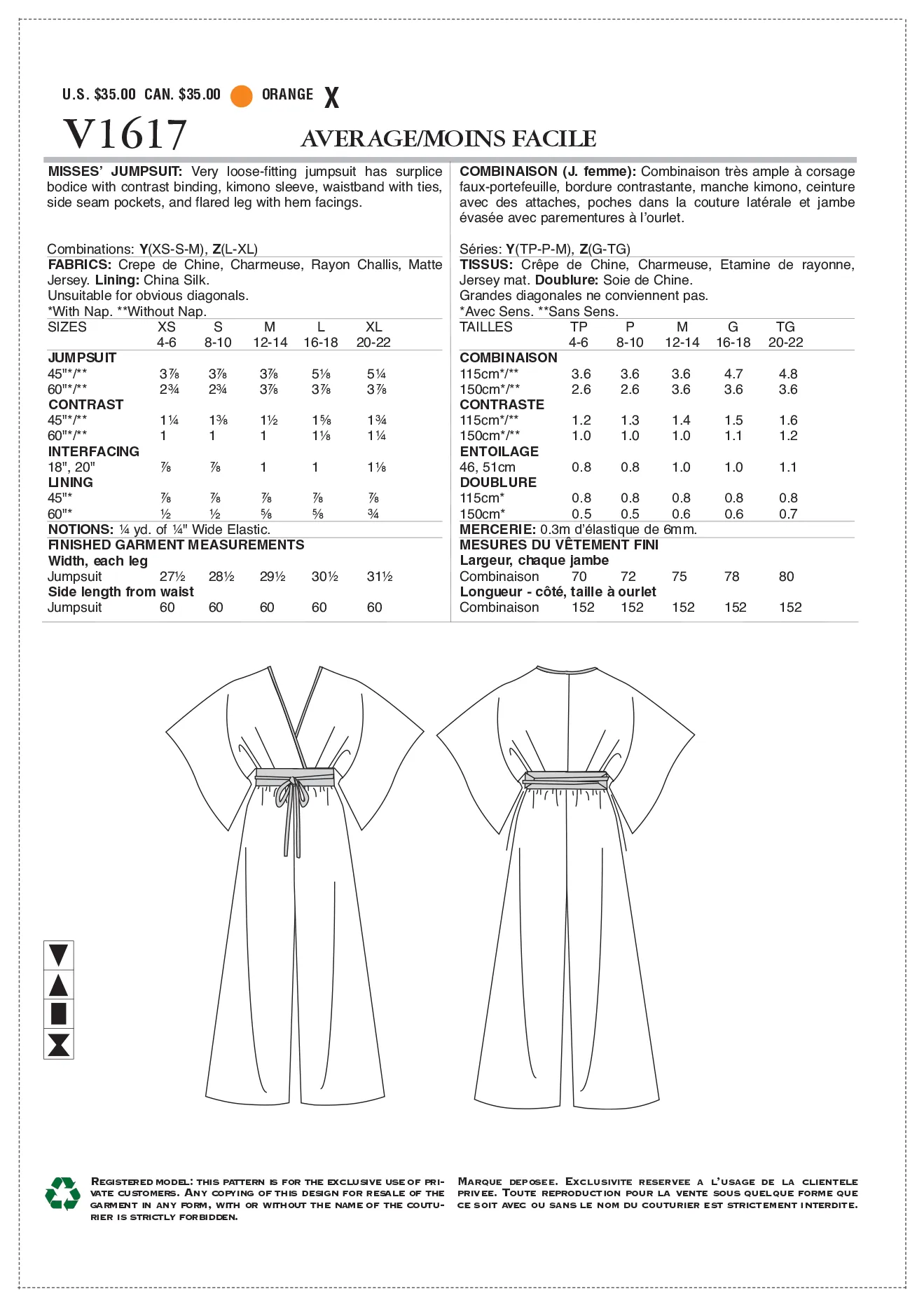 Vogue Pattern V1617 Misses' Jumpsuit