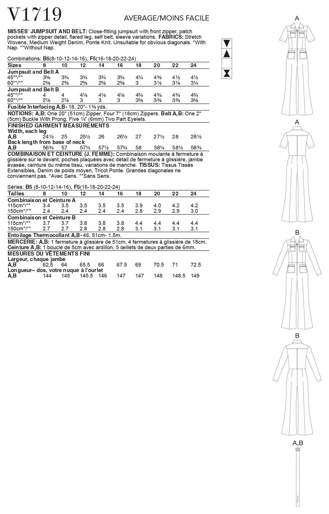 Vogue Pattern V1719 Misses' Jumpsuit & Belt