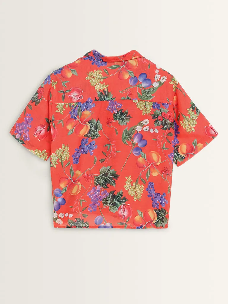 Wardrobe Red Foliage Design Shirt with Camisole