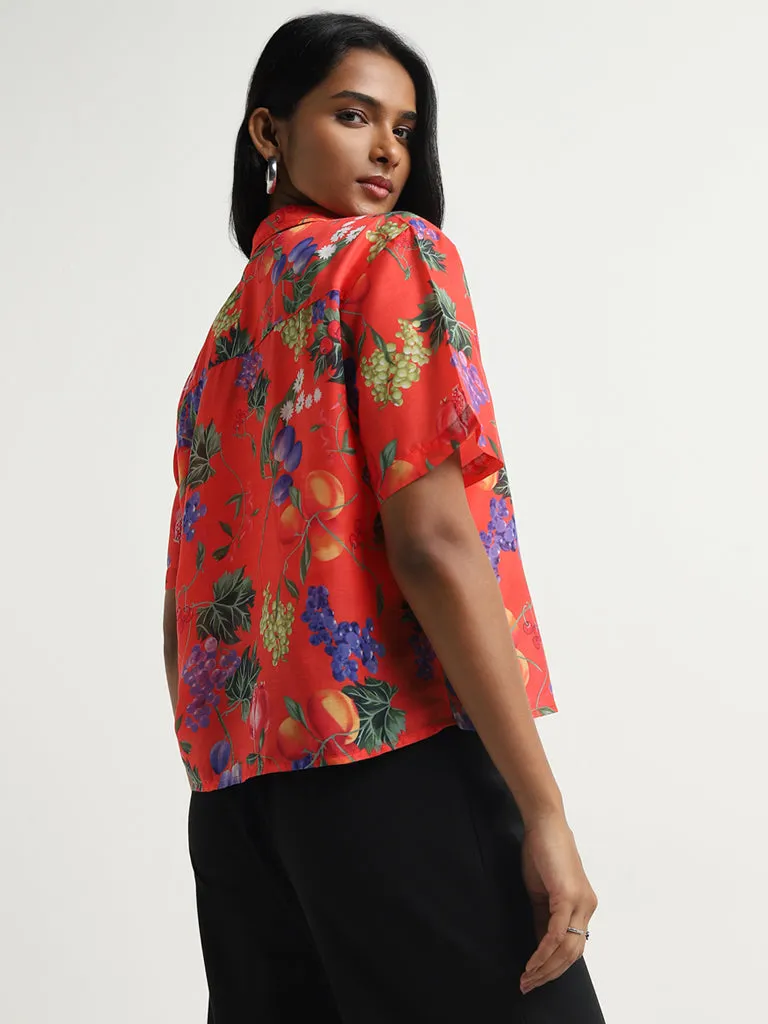 Wardrobe Red Foliage Design Shirt with Camisole