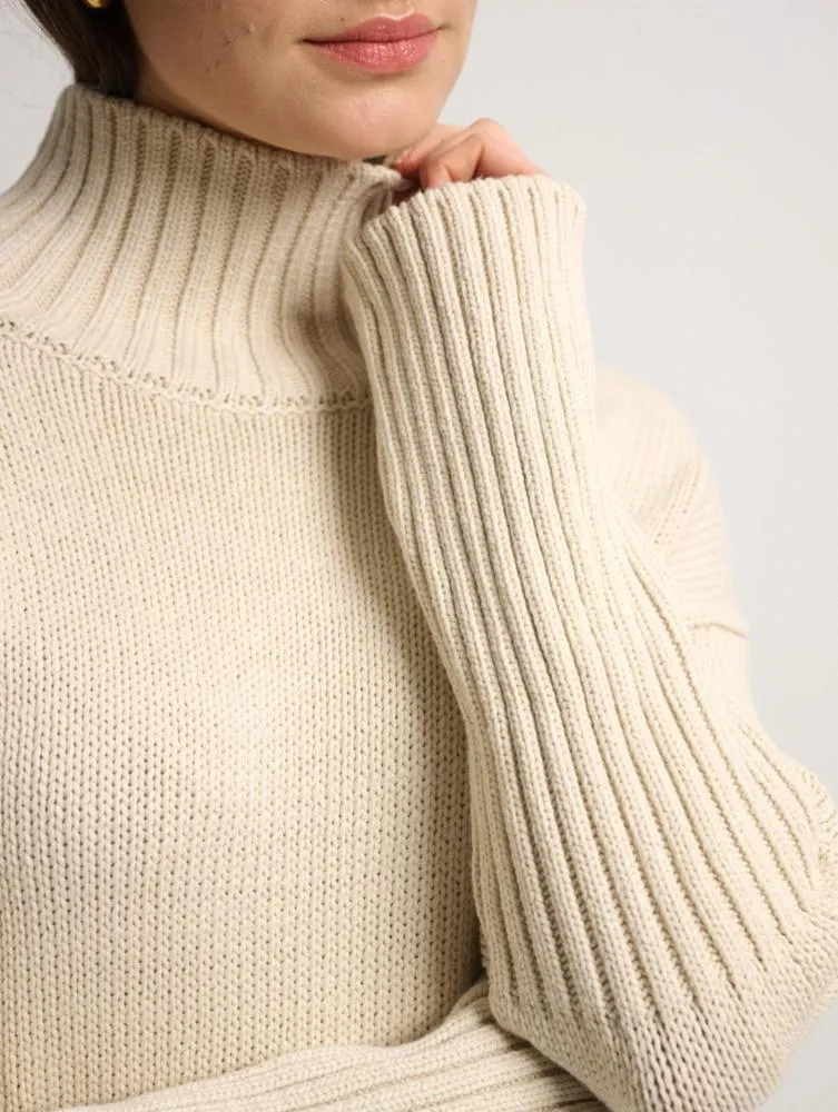 White   Warren - Core Spun Cotton High Rib Turtleneck in Natural