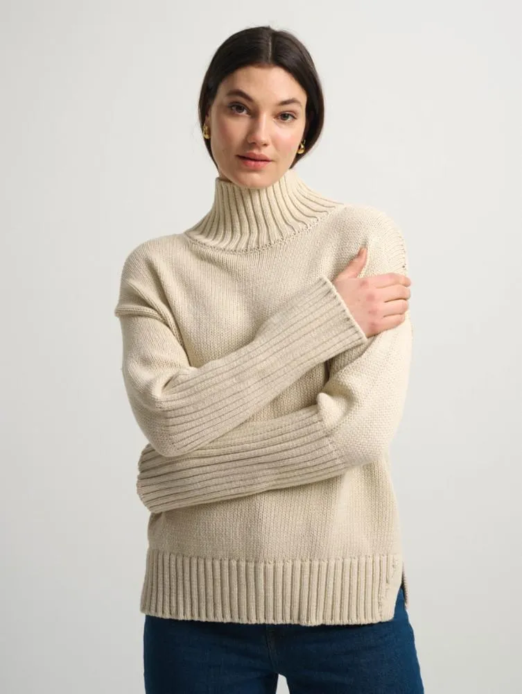 White   Warren - Core Spun Cotton High Rib Turtleneck in Natural