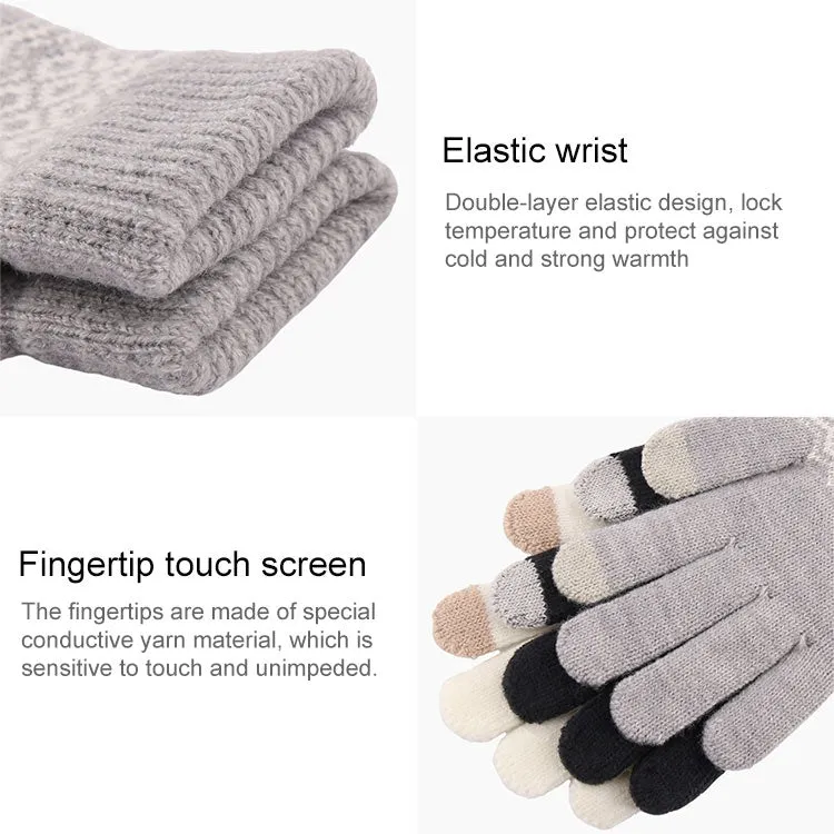 Winter Touch Screen Gloves Women Men Warm Stretch Knit Mittens Imitation Wool Thicken Full Finger Gloves(Navy Blue)