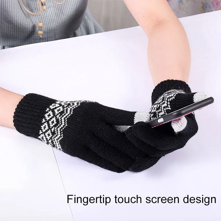 Winter Touch Screen Gloves Women Men Warm Stretch Knit Mittens Imitation Wool Thicken Full Finger Gloves(Navy Blue)